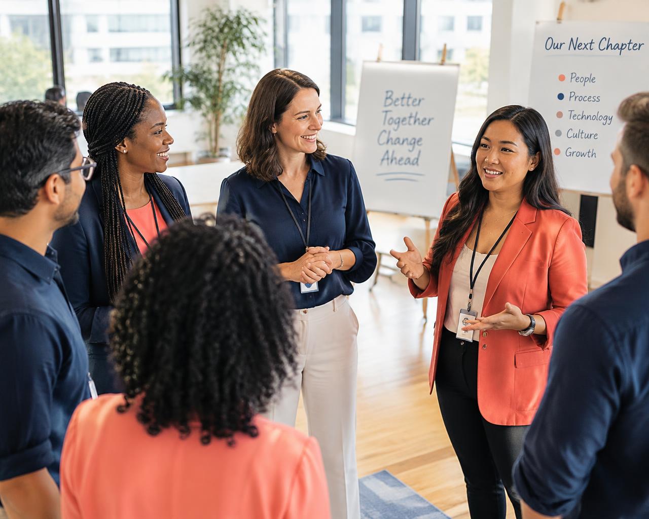 A team gathered in a circle during a workshop session